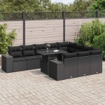 vidaXL Set canapele de grădină cu perne, 11 piese, negru, poliratan vidaXL Set canapele de grădină cu perne, 11 piese, negru, poliratan