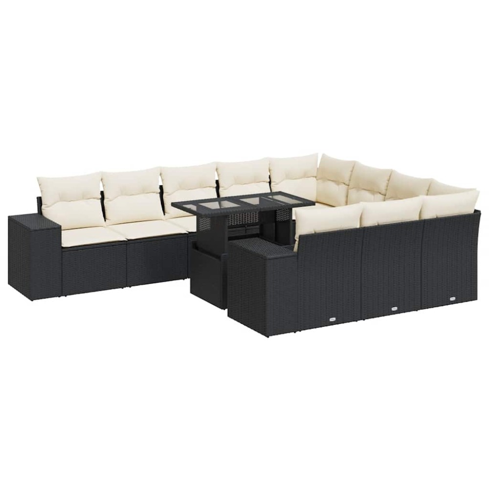 vidaXL Set canapele de grădină cu perne, 11 piese, negru, poliratan