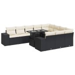 vidaXL Set canapele de grădină cu perne, 11 piese, negru, poliratan