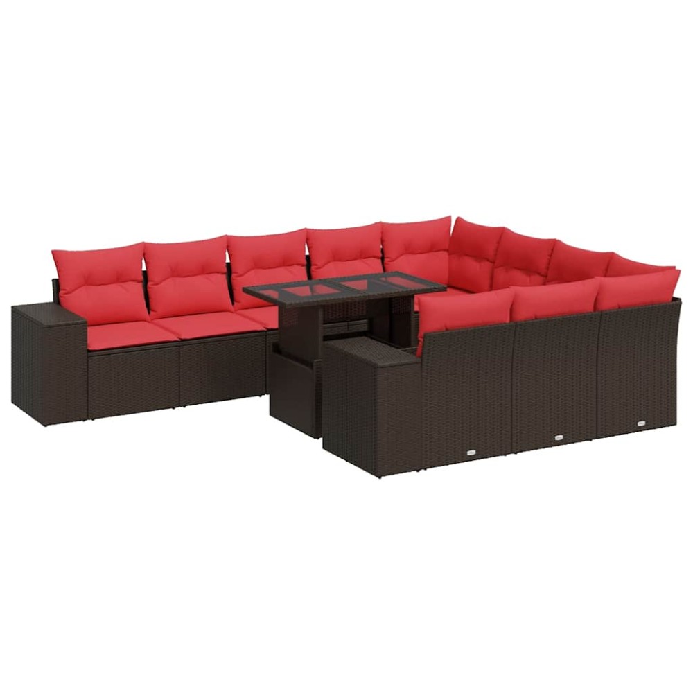 vidaXL Set canapele de grădină cu perne, 11 piese, maro, poliratan