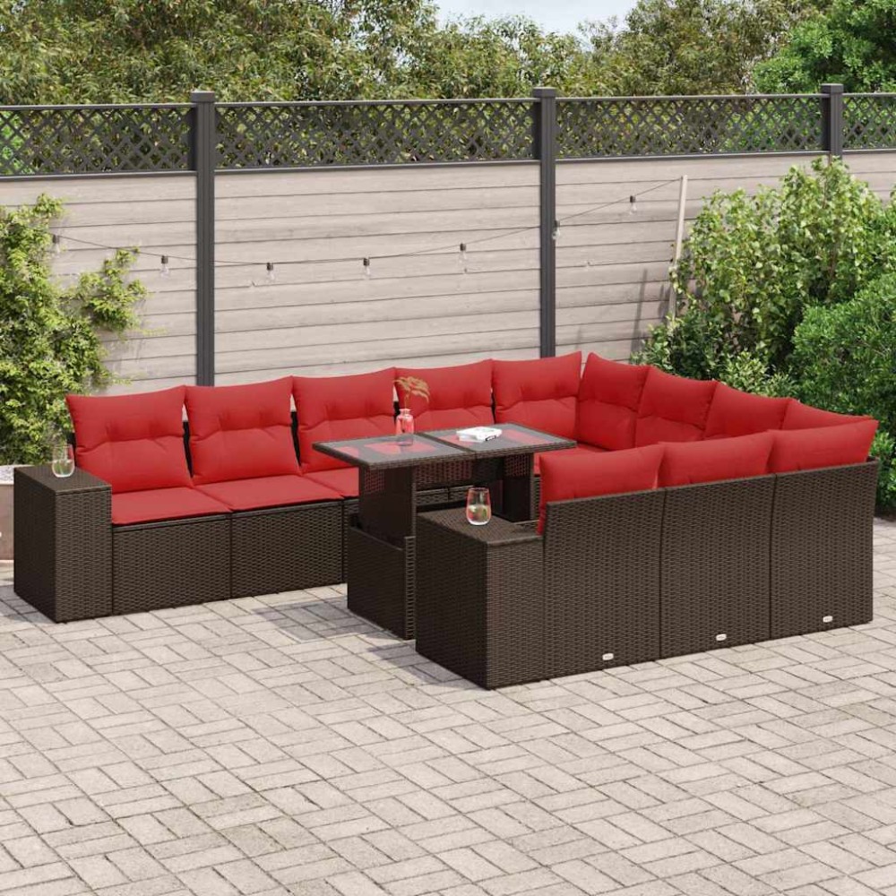 vidaXL Set canapele de grădină cu perne, 11 piese, maro, poliratan