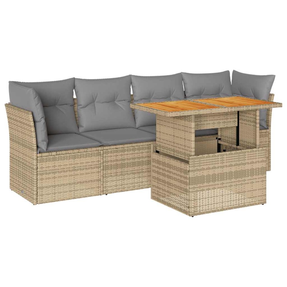 vidaXL Set canapele de grădină cu perne, 5 piese, bej, poliratan