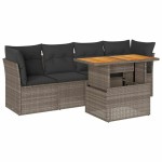vidaXL Set canapea de grădină cu perne, 5 piese, gri, poliratan