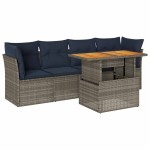 vidaXL Set canapea de grădină cu perne, 5 piese, gri, poliratan