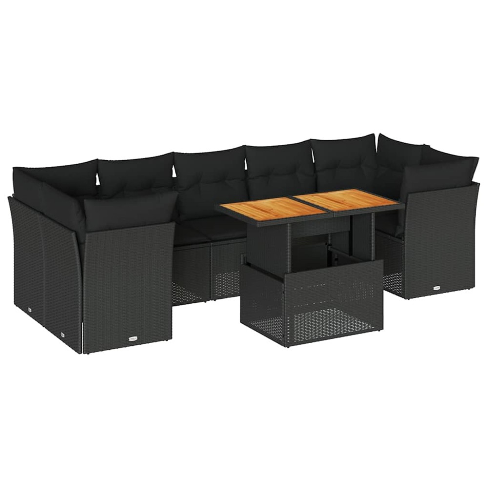 vidaXL Set mobilier de grădină cu perne, 8 piese, negru, poliratan