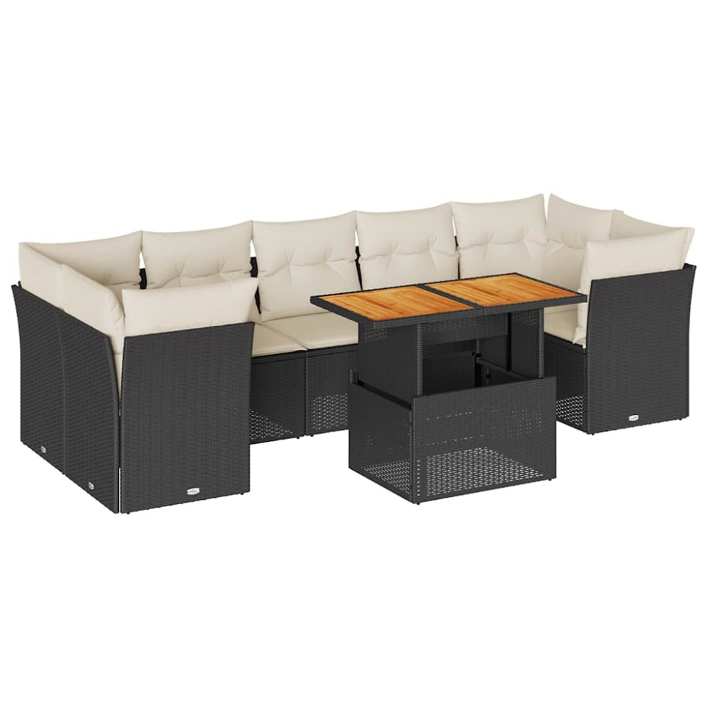vidaXL Set mobilier de grădină cu perne, 8 piese, negru, poliratan
