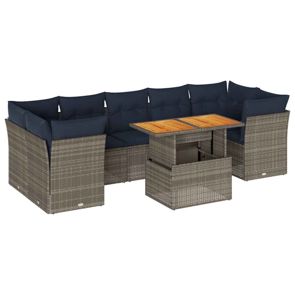 vidaXL Set mobilier grădină cu perne, 8 piese, gri, poliratan