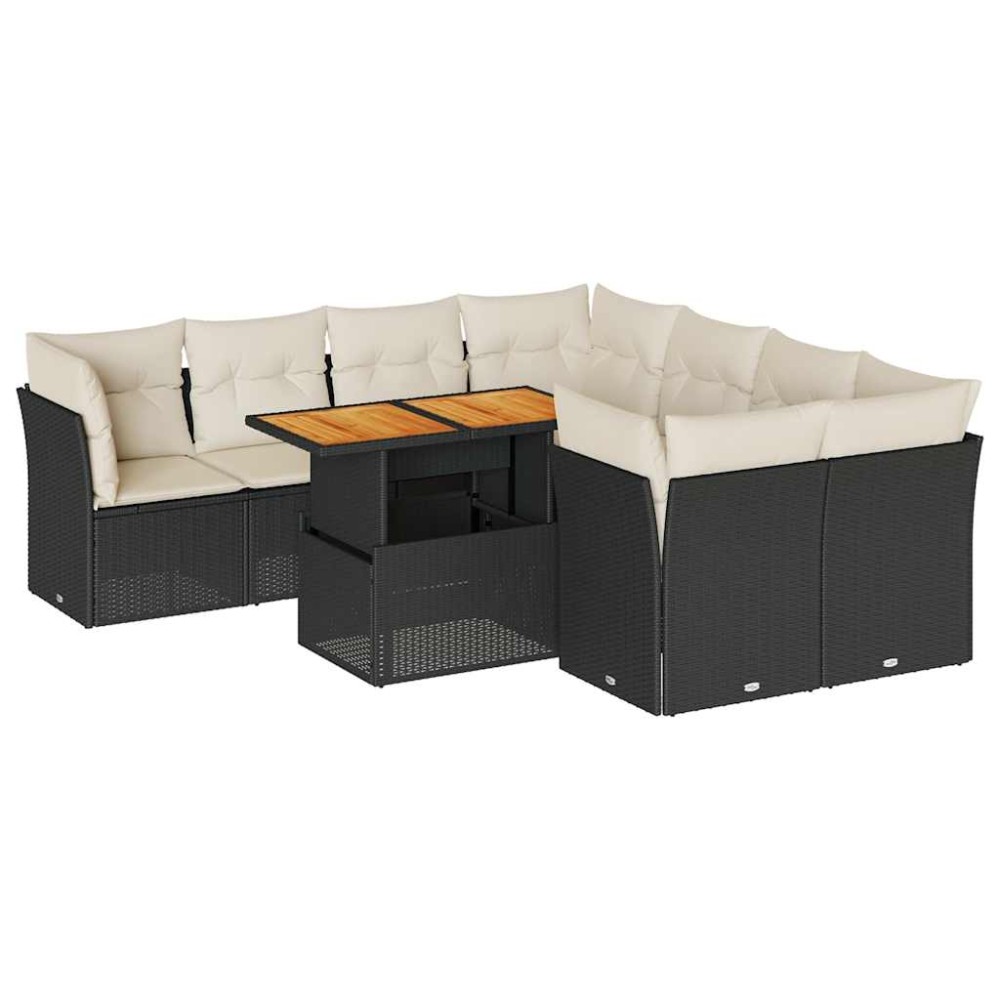 vidaXL Set mobilier de grădină cu perne, 9 piese, negru, poliratan