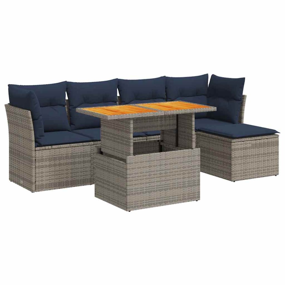 vidaXL Set mobilier grădină cu perne, 6 piese, gri, poliratan