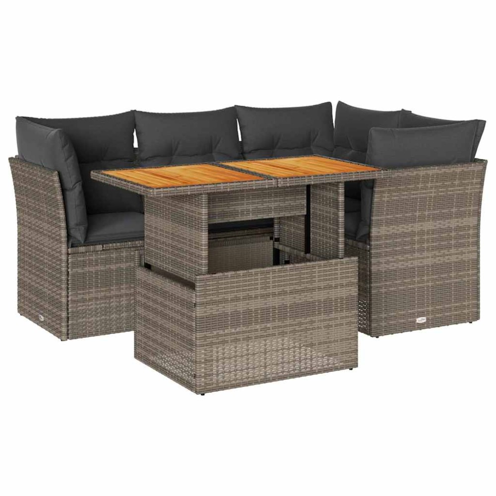 vidaXL Set canapea de grădină cu perne, 5 piese, gri, poliratan