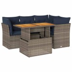 vidaXL Set canapea de grădină cu perne, 5 piese, gri, poliratan