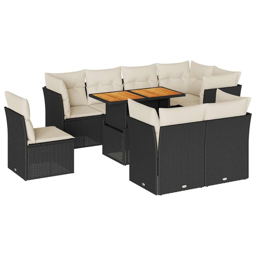 vidaXL Set mobilier de grădină cu perne, 9 piese, negru, poliratan