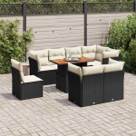 vidaXL Set mobilier de grădină cu perne, 9 piese, negru, poliratan vidaXL Set mobilier de grădină cu perne, 9 piese, negru, poliratan