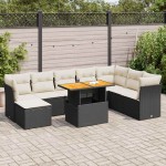 vidaXL Set mobilier de grădină cu perne, 9 piese, negru, poliratan vidaXL Set mobilier de grădină cu perne, 9 piese, negru, poliratan