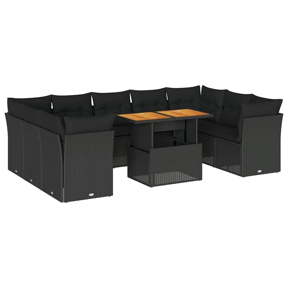 vidaXL Set canapele de grădină cu perne, 10 piese, negru, poliratan