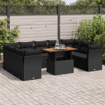 vidaXL Set canapele de grădină cu perne, 10 piese, negru, poliratan vidaXL Set canapele de grădină cu perne, 10 piese, negru, poliratan