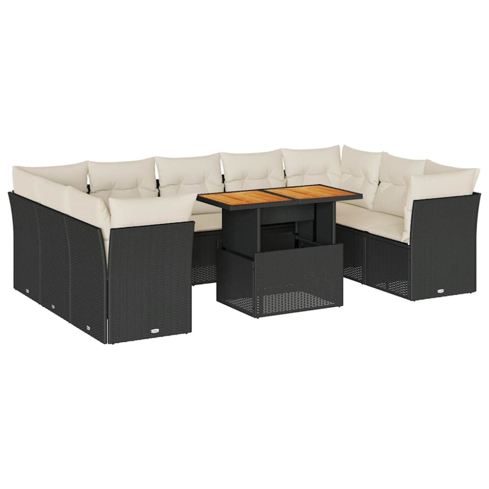 vidaXL Set canapele de grădină cu perne, 10 piese, negru, poliratan