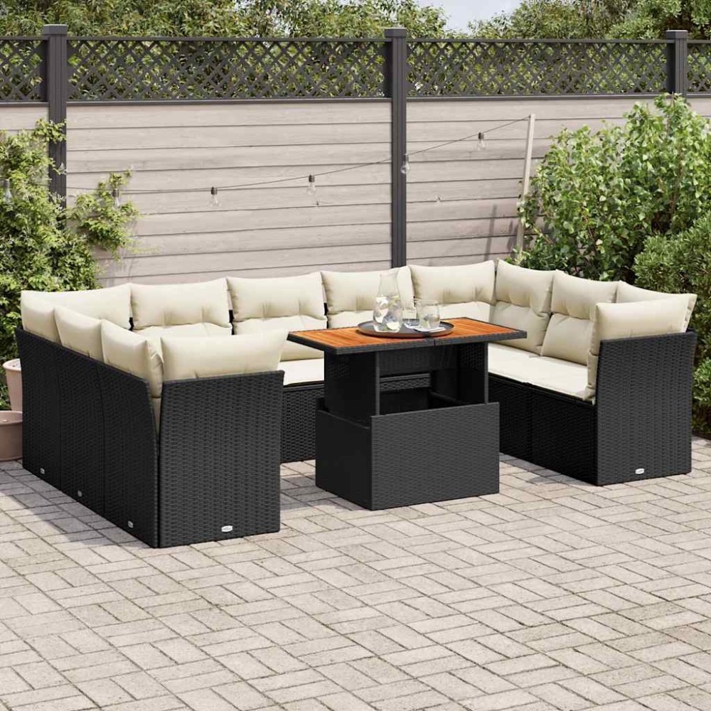vidaXL Set canapele de grădină cu perne, 10 piese, negru, poliratan