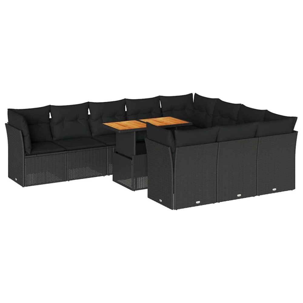 vidaXL Set canapele de grădină cu perne, 11 piese, negru, poliratan