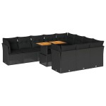 vidaXL Set canapele de grădină cu perne, 11 piese, negru, poliratan