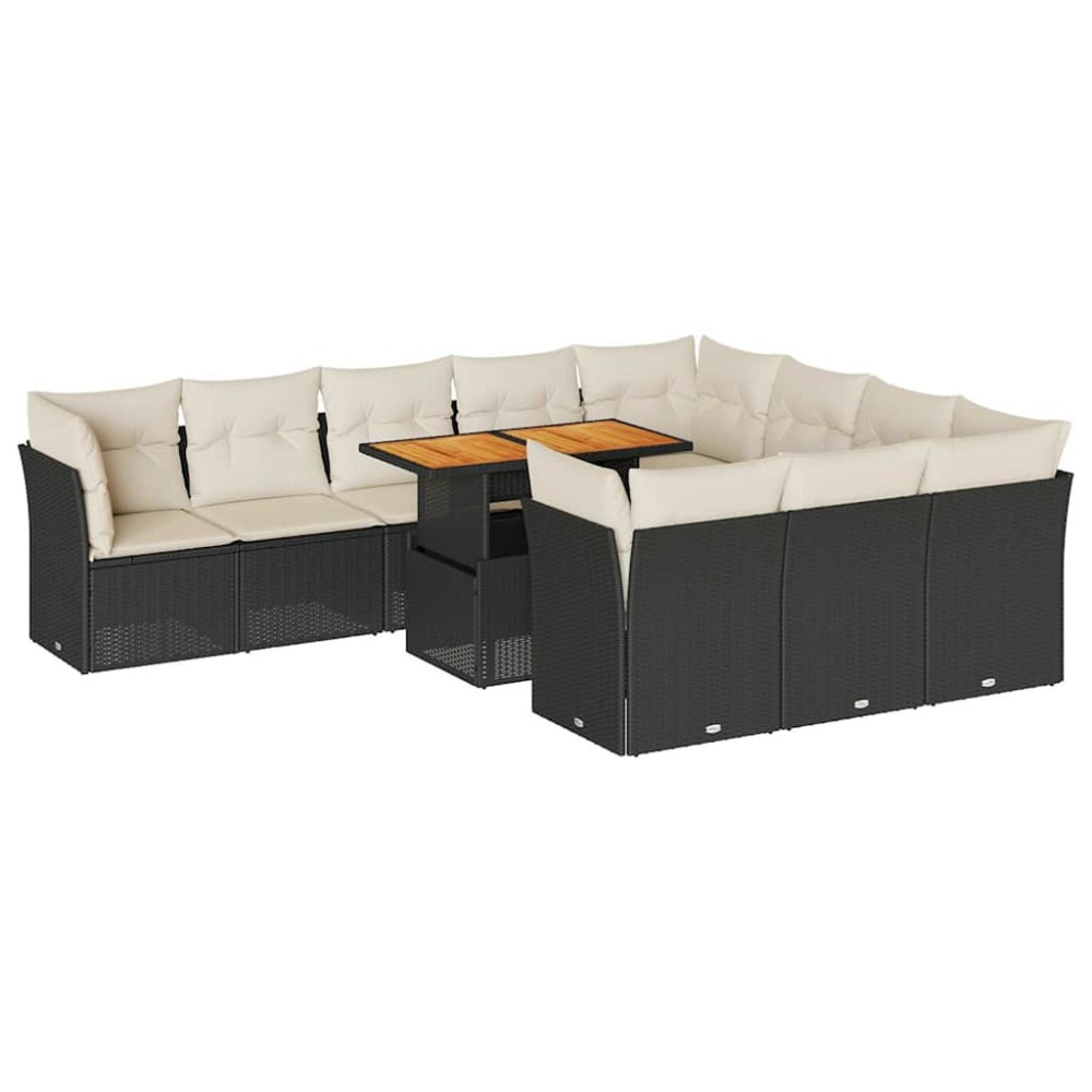 vidaXL Set canapele de grădină cu perne, 11 piese, negru, poliratan