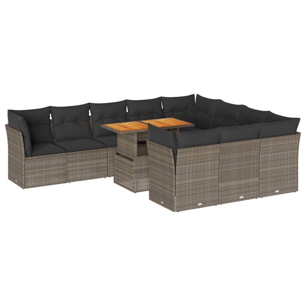 vidaXL Set canapele de grădină cu perne, 11 piese, gri, poliratan