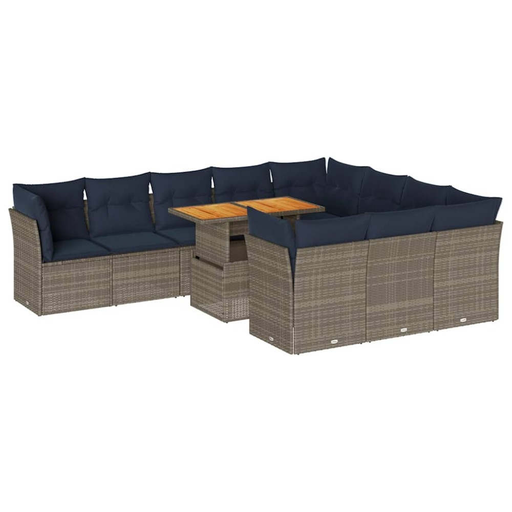 vidaXL Set canapele de grădină cu perne, 11 piese, gri, poliratan
