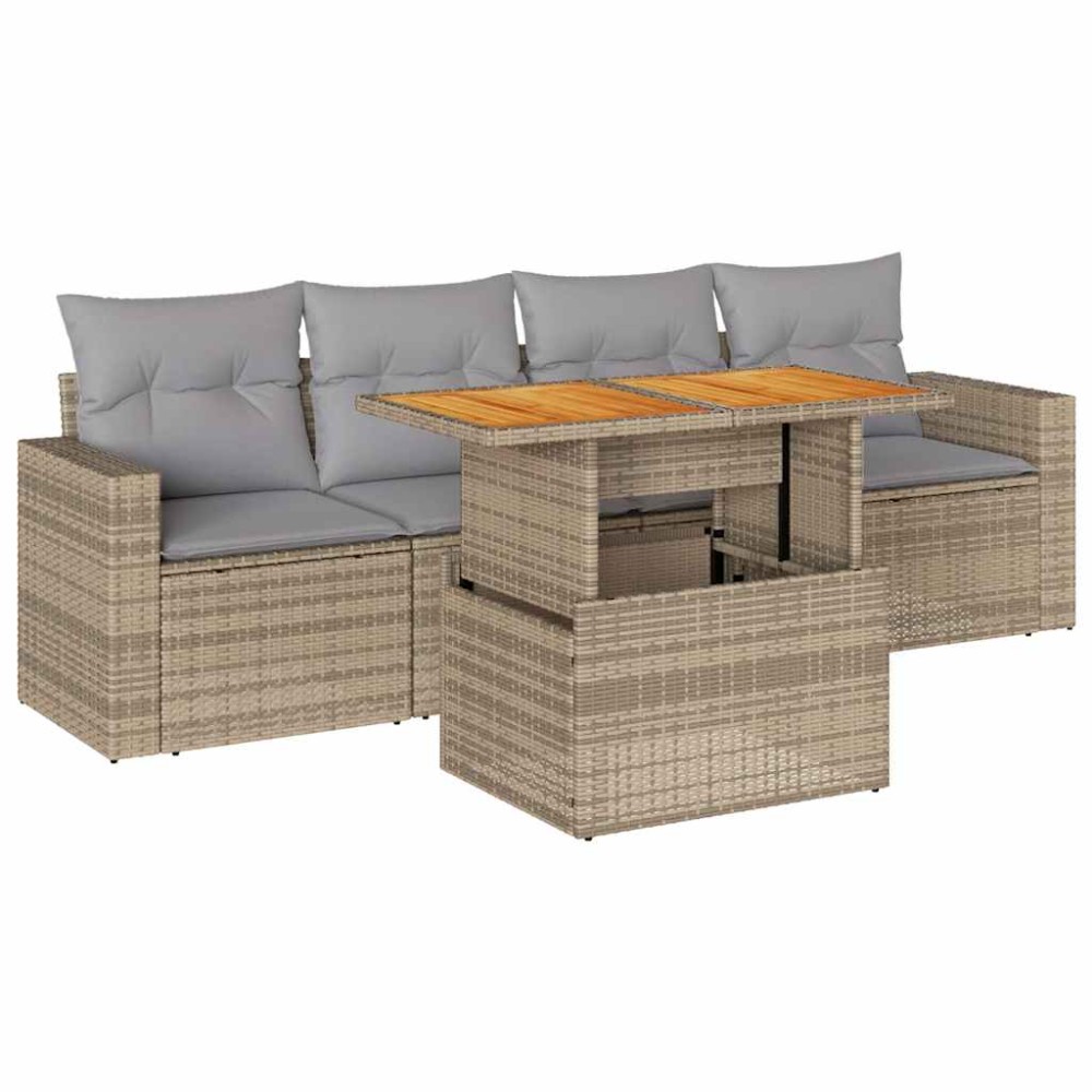 vidaXL Set canapele de grădină cu perne, 5 piese, bej, poliratan