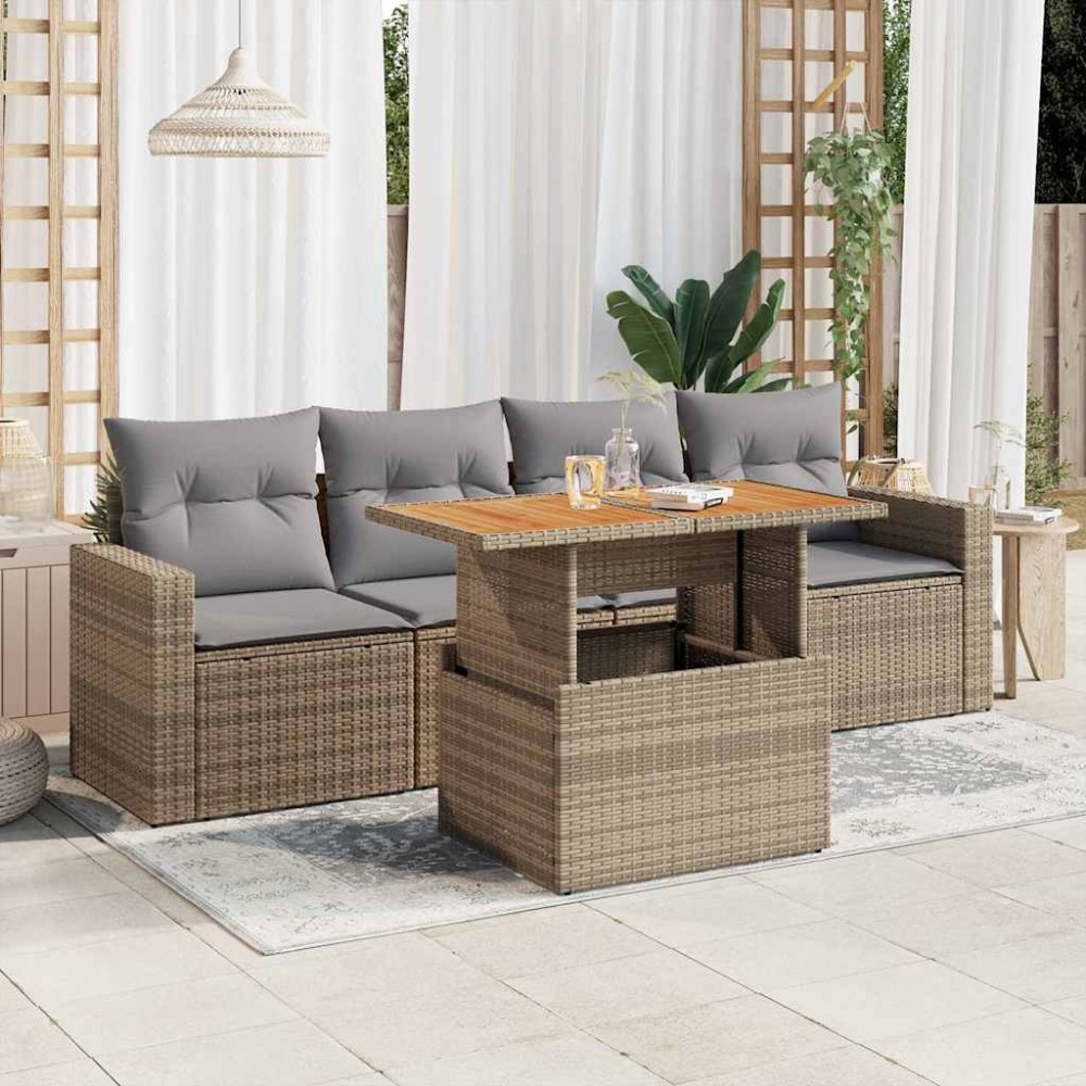 vidaXL Set canapele de grădină cu perne, 5 piese, bej, poliratan