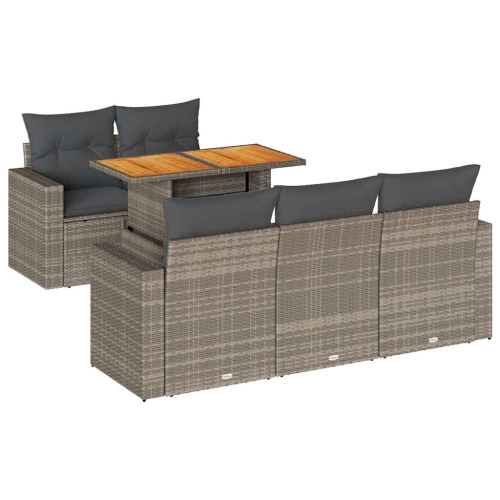vidaXL Set mobilier grădină cu perne, 6 piese, gri, poliratan