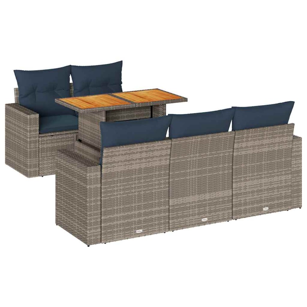 vidaXL Set mobilier grădină cu perne, 6 piese, gri, poliratan