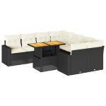 vidaXL Set mobilier de grădină cu perne, 9 piese, negru, poliratan
