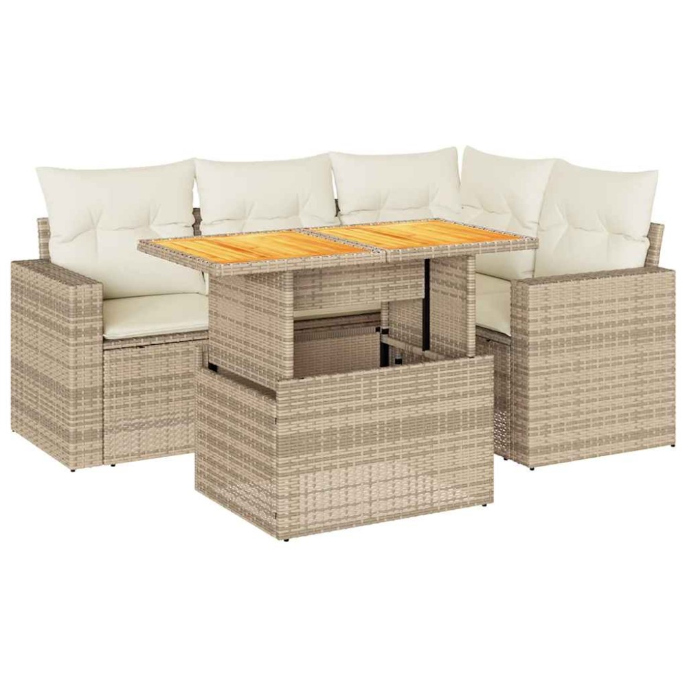 vidaXL Set canapele de grădină cu perne, 5 piese, bej, poliratan
