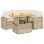 vidaXL Set canapele de grădină cu perne, 5 piese, bej, poliratan