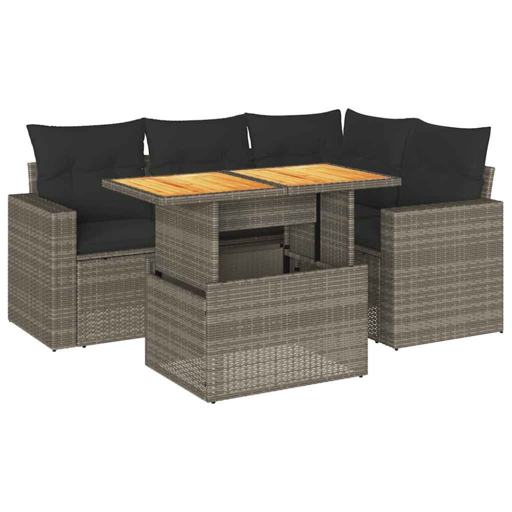 vidaXL Set canapea de grădină cu perne, 5 piese, gri, poliratan