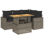 vidaXL Set canapea de grădină cu perne, 5 piese, gri, poliratan