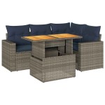 vidaXL Set canapea de grădină cu perne, 5 piese, gri, poliratan vidaXL Set canapea de grădină cu perne, 5 piese, gri, poliratan