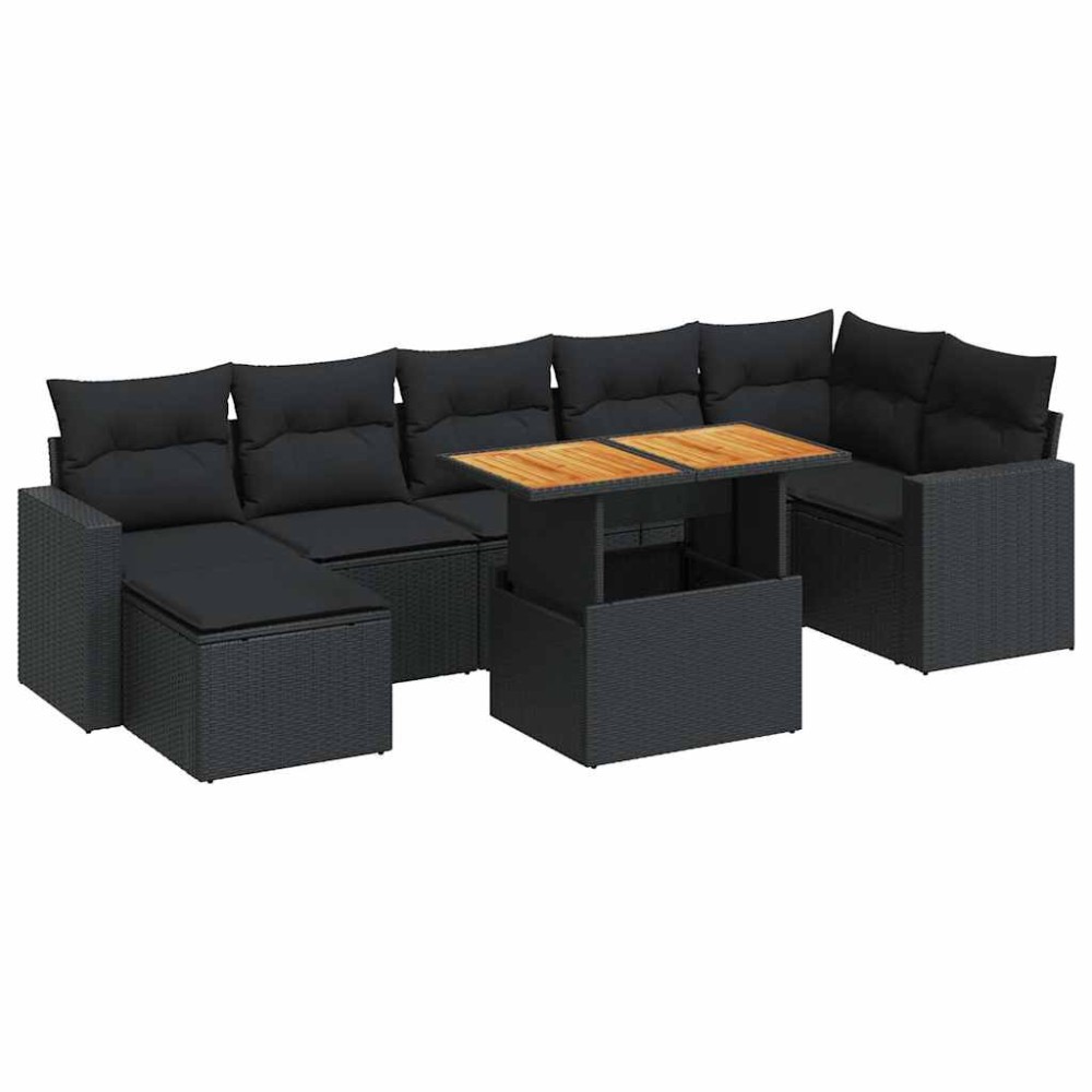 vidaXL Set mobilier de grădină cu perne, 8 piese, negru, poliratan