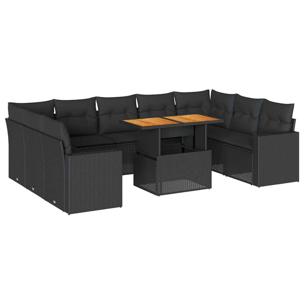 vidaXL Set canapele de grădină cu perne, 10 piese, negru, poliratan