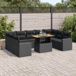 vidaXL Set canapele de grădină cu perne, 10 piese, negru, poliratan vidaXL Set canapele de grădină cu perne, 10 piese, negru, poliratan