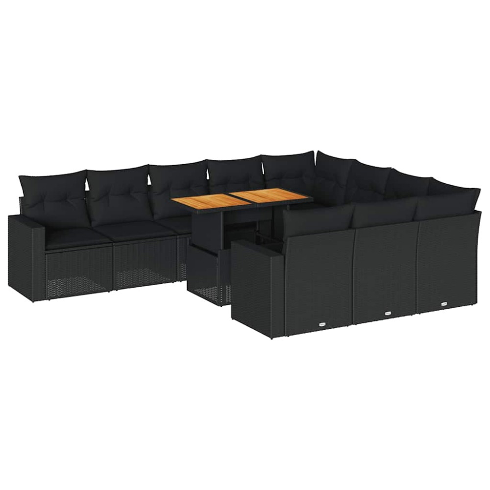 vidaXL Set canapele de grădină cu perne, 11 piese, negru, poliratan