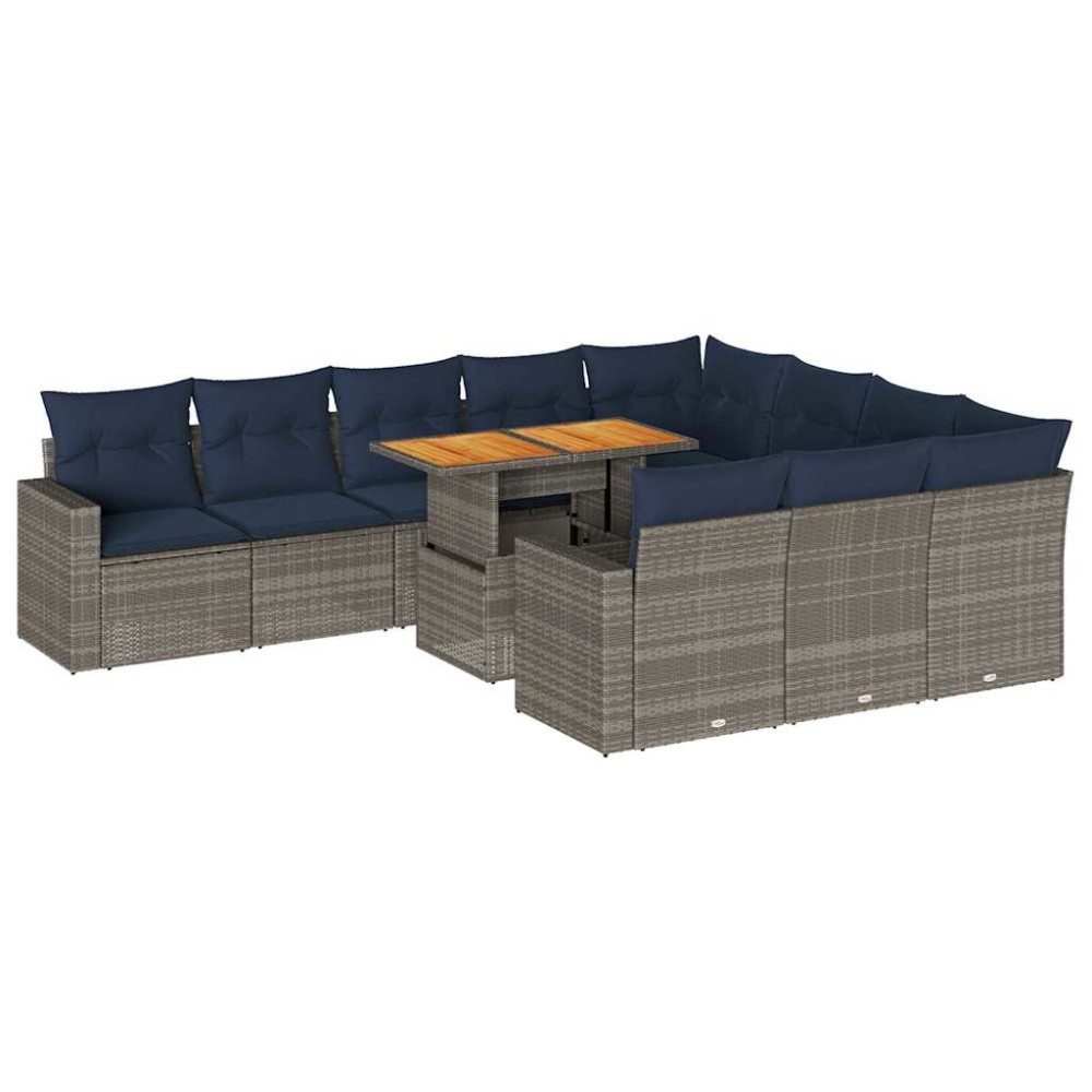 vidaXL Set canapele de grădină cu perne, 11 piese, gri, poliratan