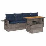 vidaXL Set canapea de grădină cu perne, 5 piese, gri, poliratan