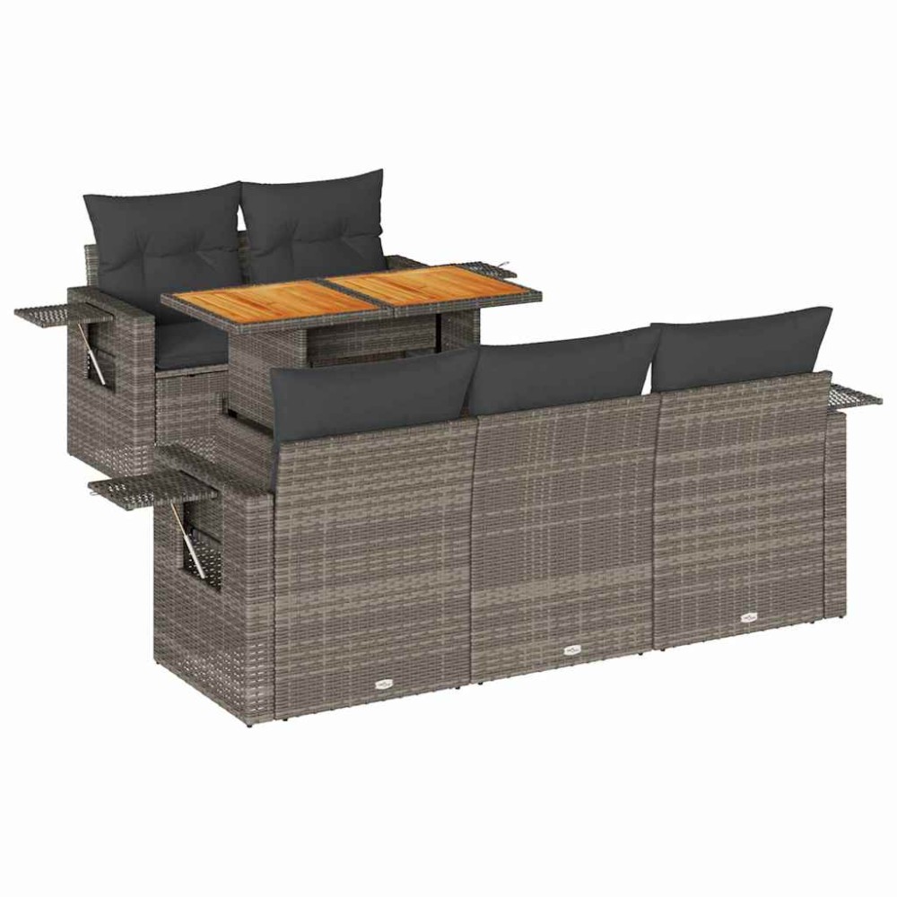 vidaXL Set mobilier grădină cu perne, 6 piese, gri, poliratan