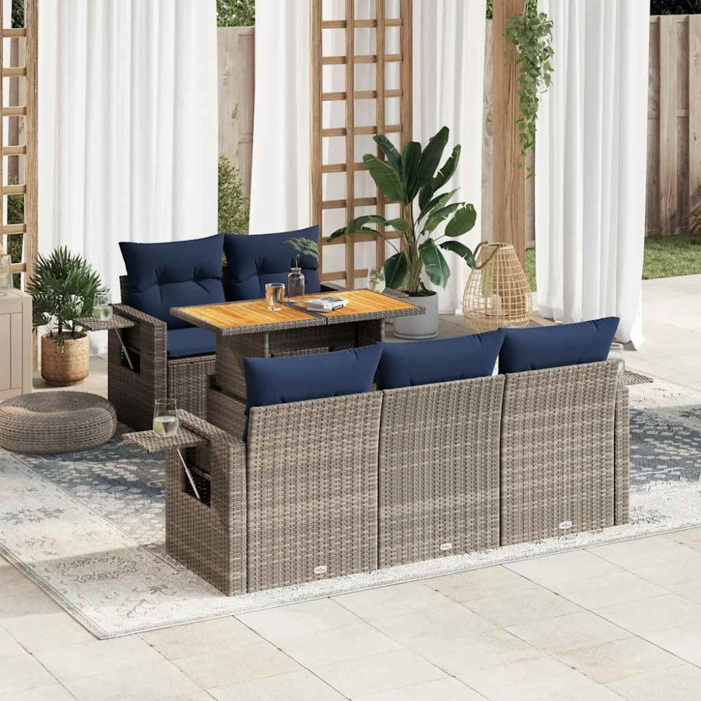 vidaXL Set mobilier grădină cu perne, 6 piese, gri, poliratan