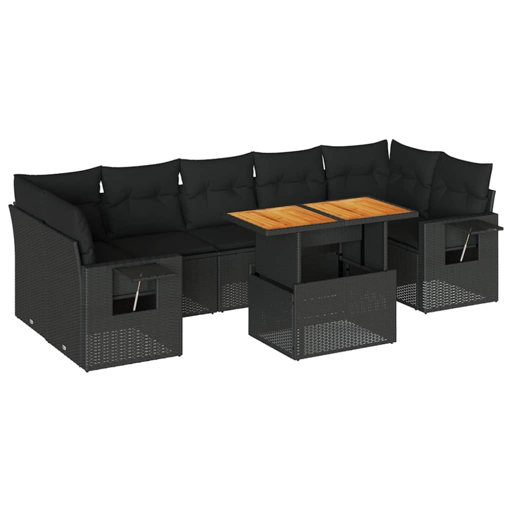 vidaXL Set mobilier de grădină cu perne, 8 piese, negru, poliratan