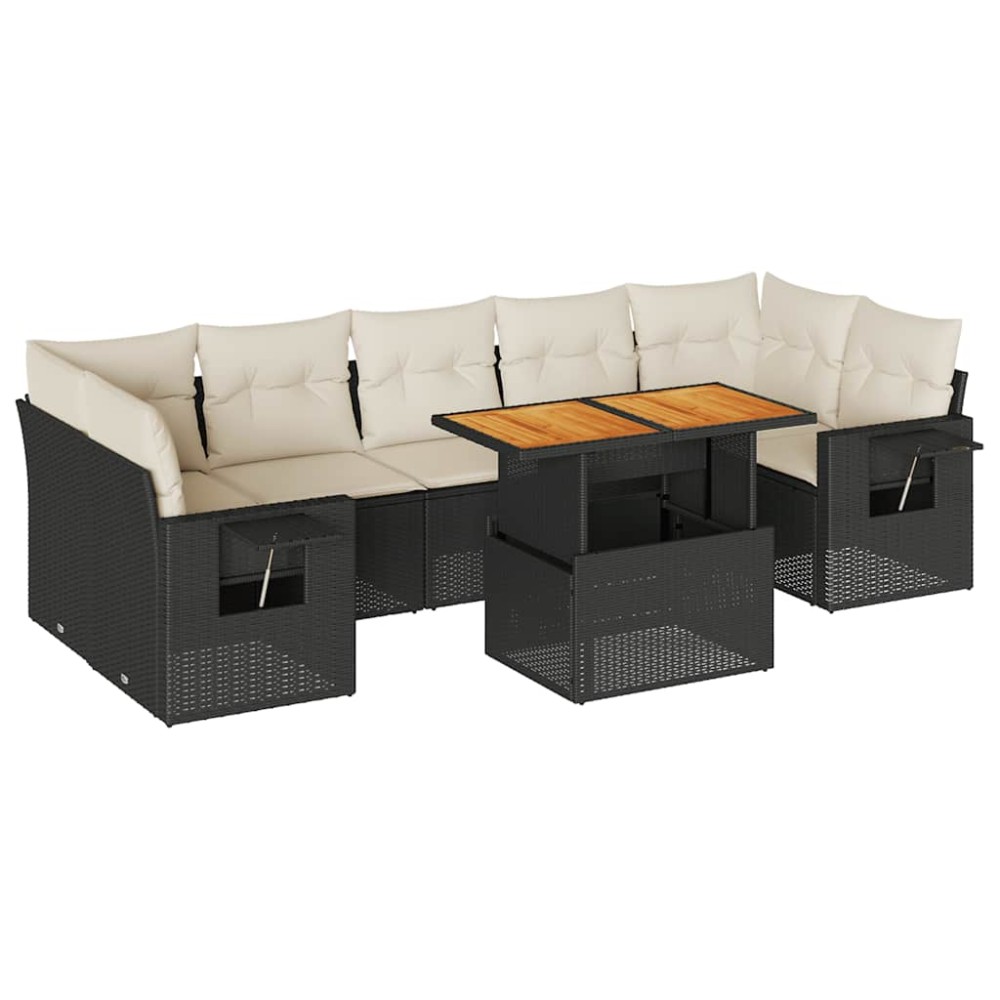 vidaXL Set mobilier de grădină cu perne, 8 piese, negru, poliratan
