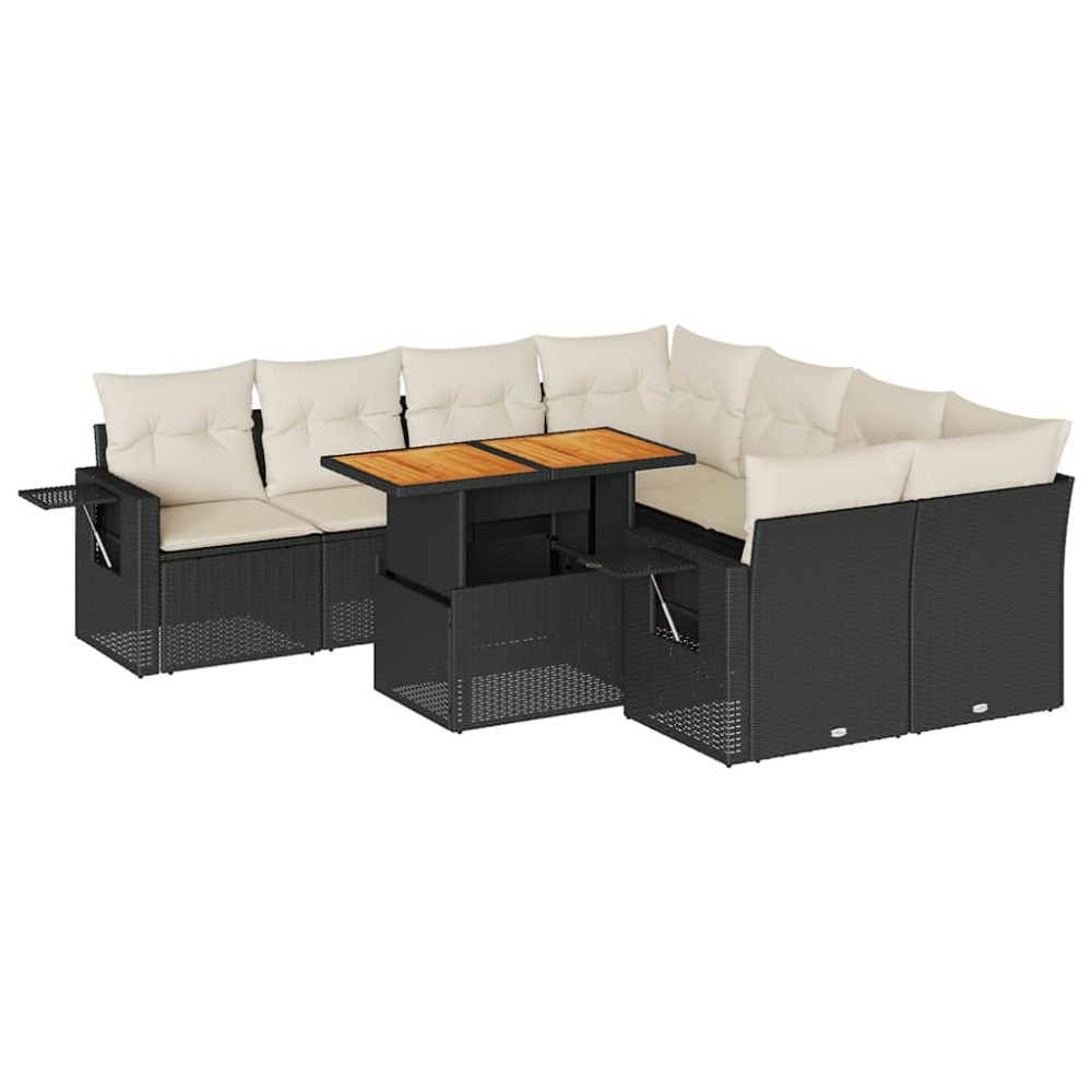 vidaXL Set mobilier de grădină cu perne, 9 piese, negru, poliratan