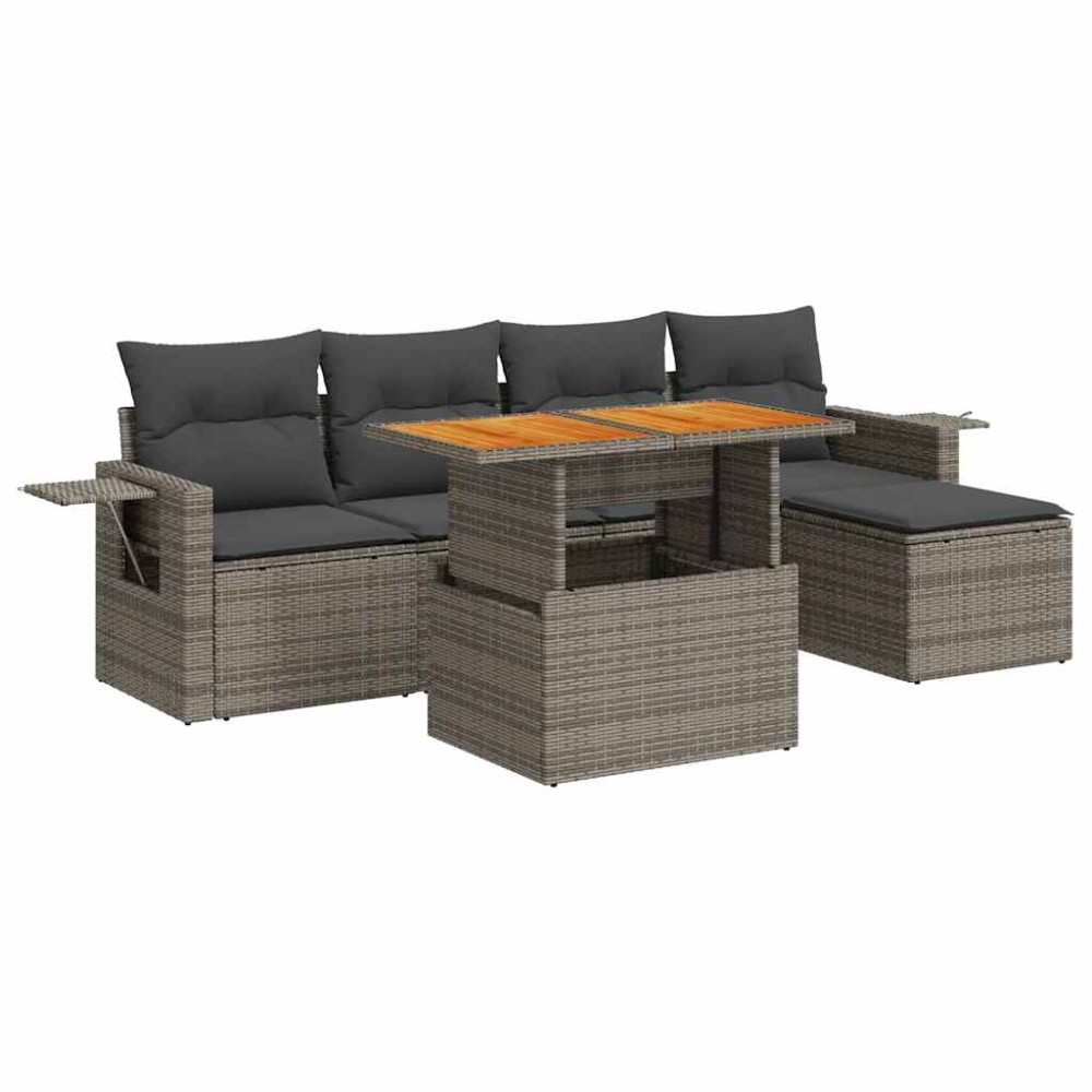 vidaXL Set mobilier grădină cu perne, 6 piese, gri, poliratan