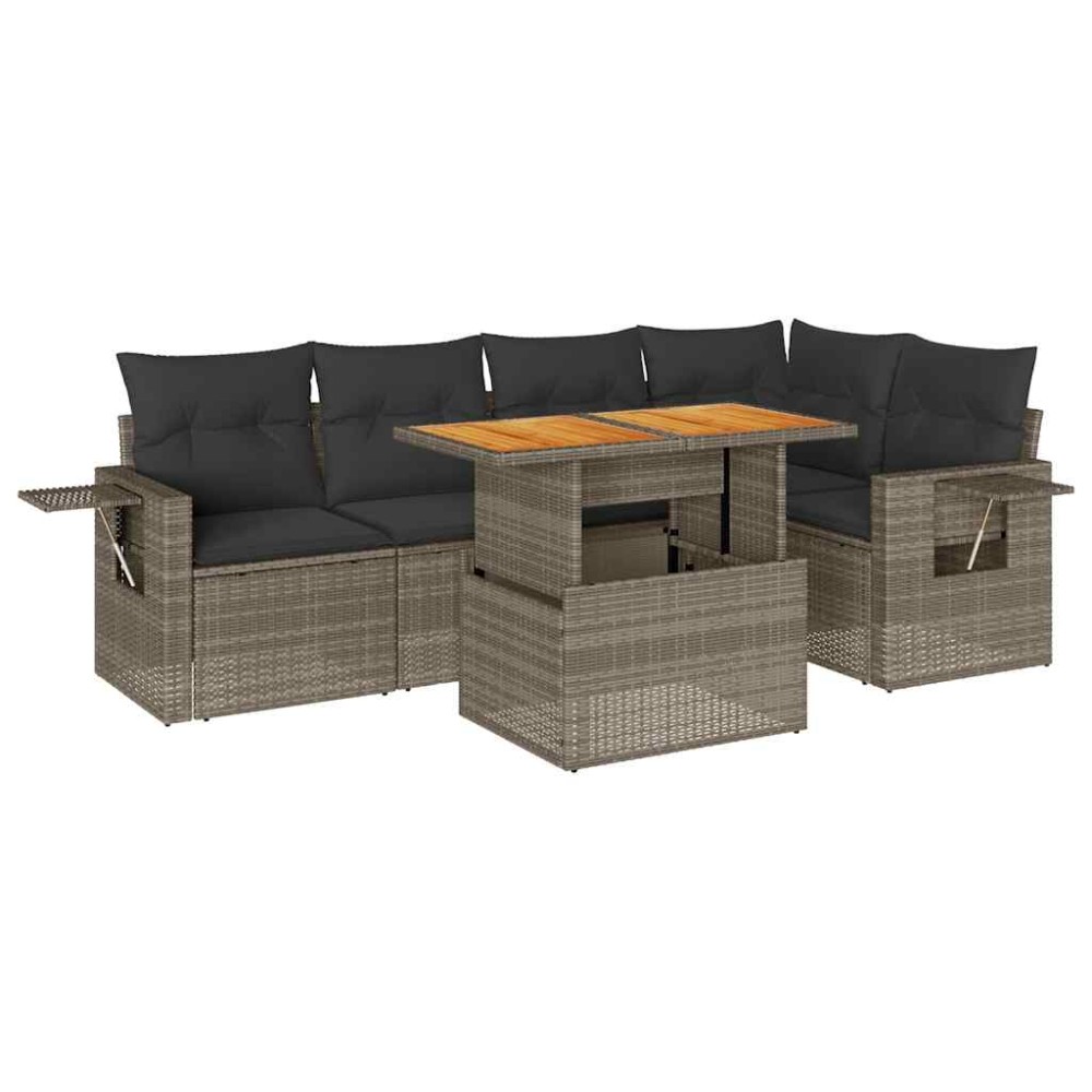 vidaXL Set mobilier grădină cu perne, 6 piese, gri, poliratan